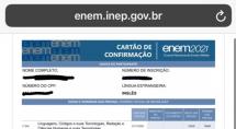 Inep libera cartão de confirmação do Enem 2021